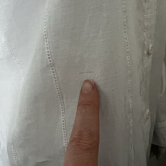 Ada Grimaldi Women's Lagenlook Tunic Size 40 S White Collared Linen Blend Italy - Picture 7 of 8